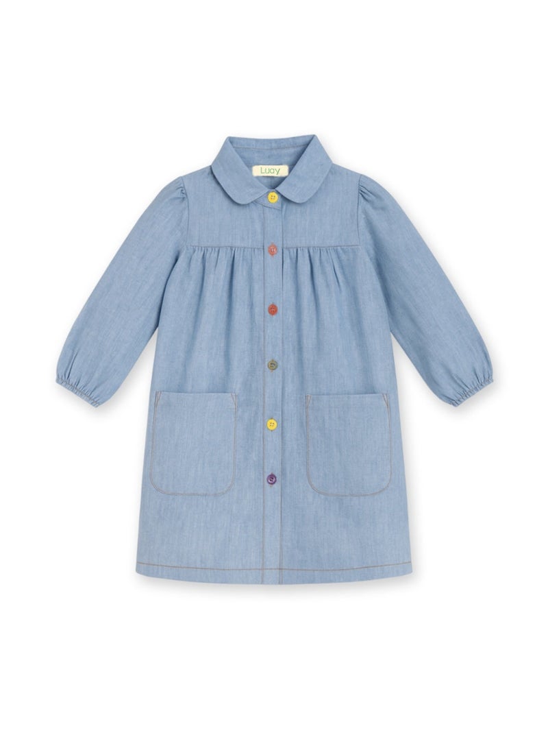 Luay Girls Denim Frock | Stylish Full Sleeve Dress for Kids | Soft Cotton Denim | Casual Party Wear Outfit for Baby Girls | Fashion Blue - Image 5